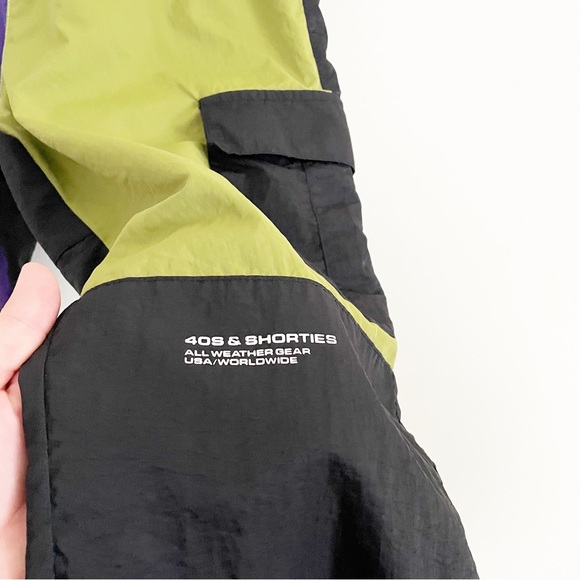 40s & Shorties Color Block Nylon Cargo Pants Utility Green Purple Black Moto - Picture 3 of 11